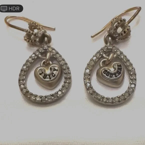 Juicy Couture Earrings! RARE Silver Crown, Teardrop, Heart brand inscription! - Picture 5 of 6